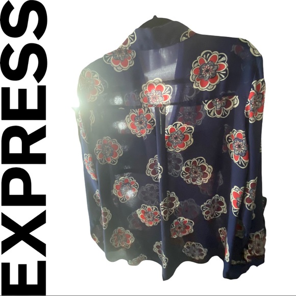 Pre-owned Express Portofino Floral Button Up Blouse L - Picture 5 of 6